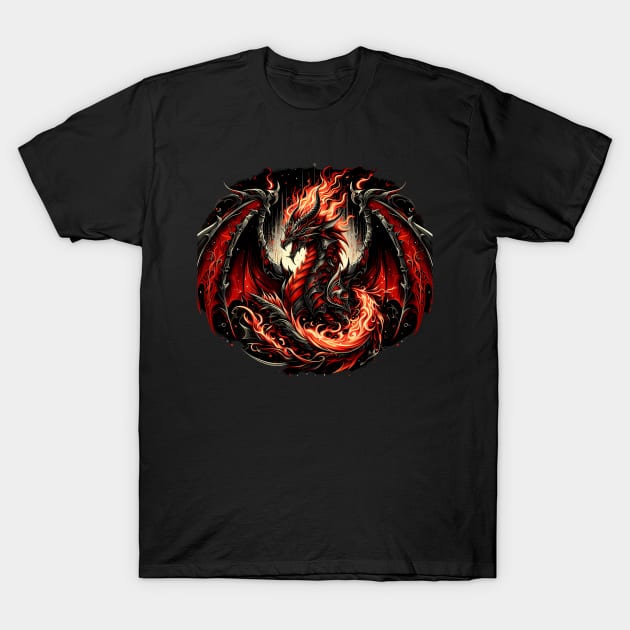 Flaming dragon heavy metal ghotic T-Shirt by Mechanime World